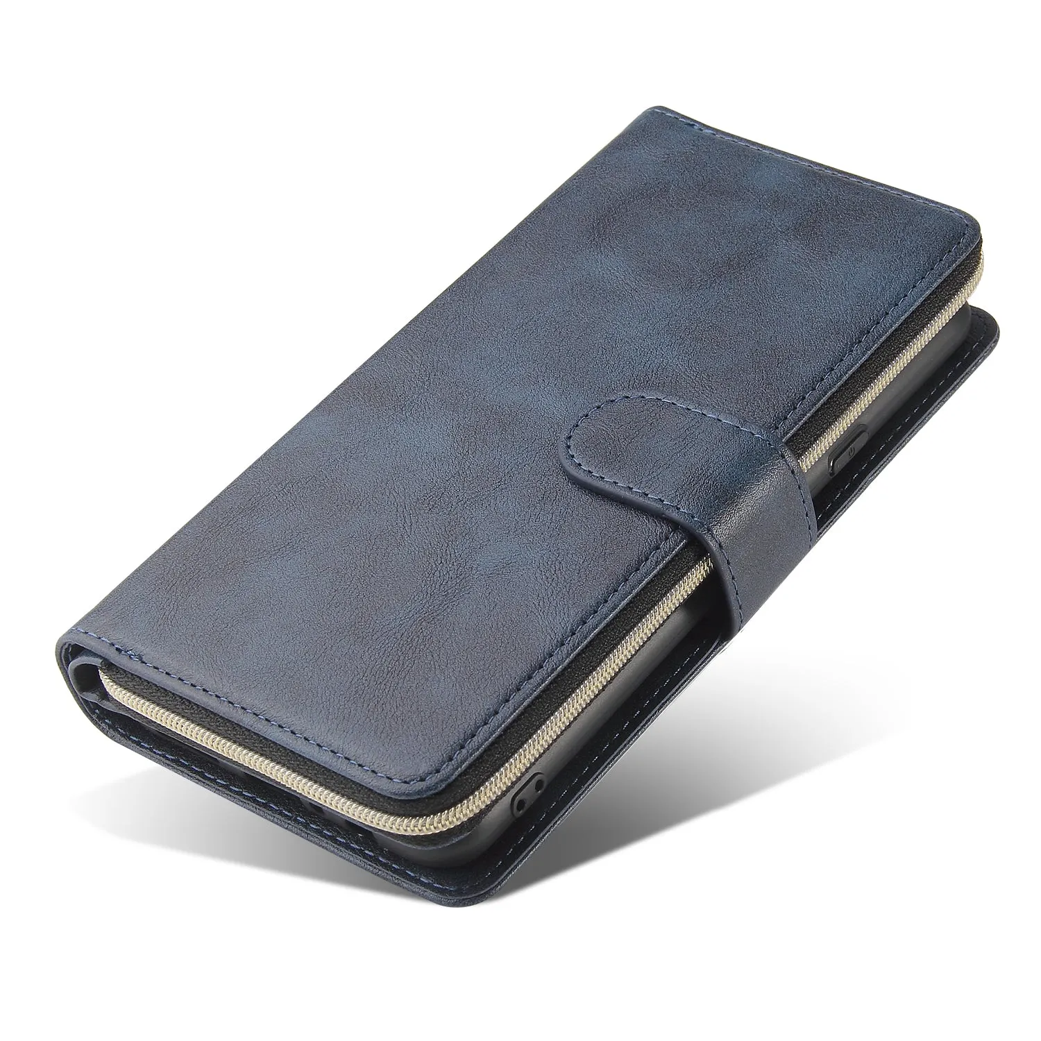 For Samsung A10/A20/A30/A50/A30S/A50S Pu Leather  Mobile Phone Cover Zipper Card Bag   Wrist Strap blue