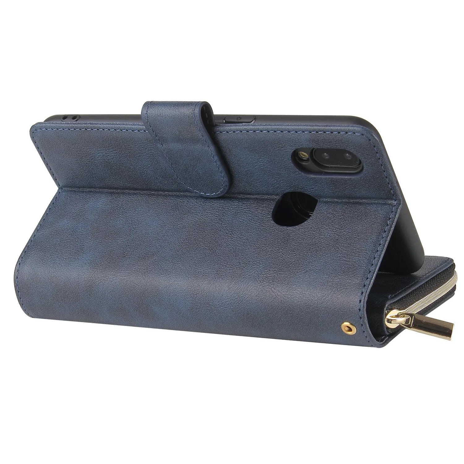 For Samsung A10/A20/A30/A50/A30S/A50S Pu Leather  Mobile Phone Cover Zipper Card Bag   Wrist Strap blue