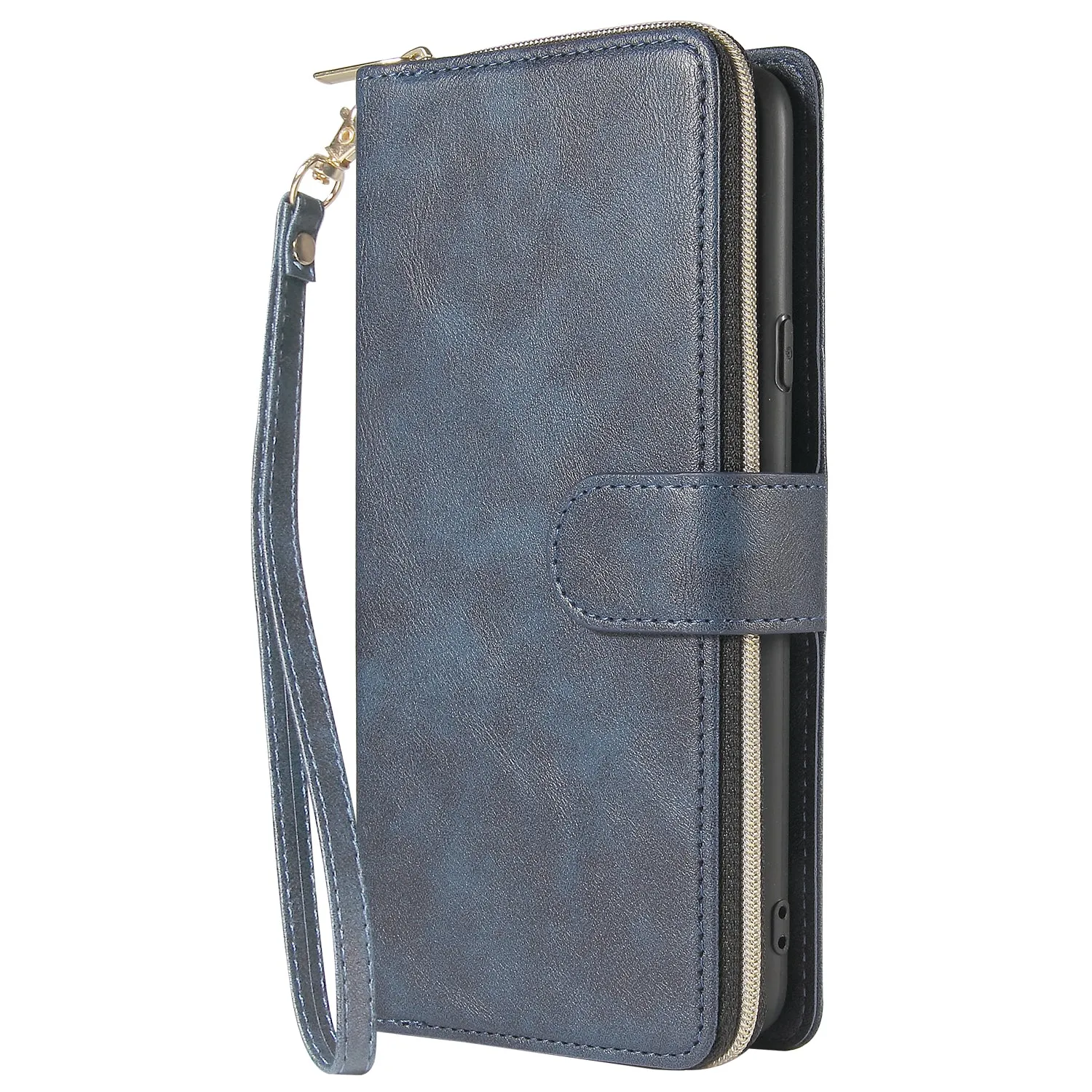 For Samsung A10/A20/A30/A50/A30S/A50S Pu Leather  Mobile Phone Cover Zipper Card Bag   Wrist Strap blue