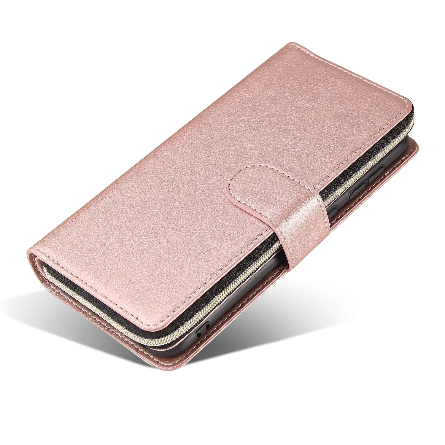 For Samsung A10/A20/A30/A50/A30S/A50S Pu Leather  Mobile Phone Cover Zipper Card Bag   Wrist Strap Rose gold