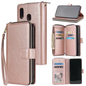 For Samsung A10/A20/A30/A50/A30S/A50S Pu Leather  Mobile Phone Cover Zipper Card Bag   Wrist Strap Rose gold