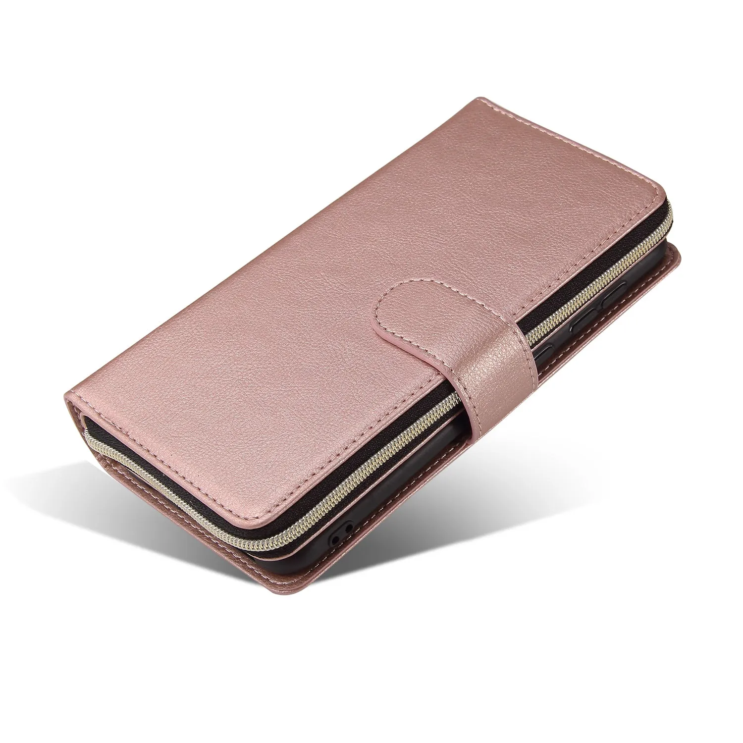 For Samsung A10/A20/A30/A50/A30S/A50S Pu Leather  Mobile Phone Cover Zipper Card Bag   Wrist Strap Rose gold