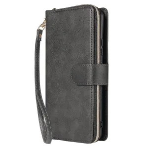 For Samsung A51 5G/A71 5G/Note 10 pro Pu Leather  Mobile Phone Cover Zipper Card Bag   Wrist Strap black