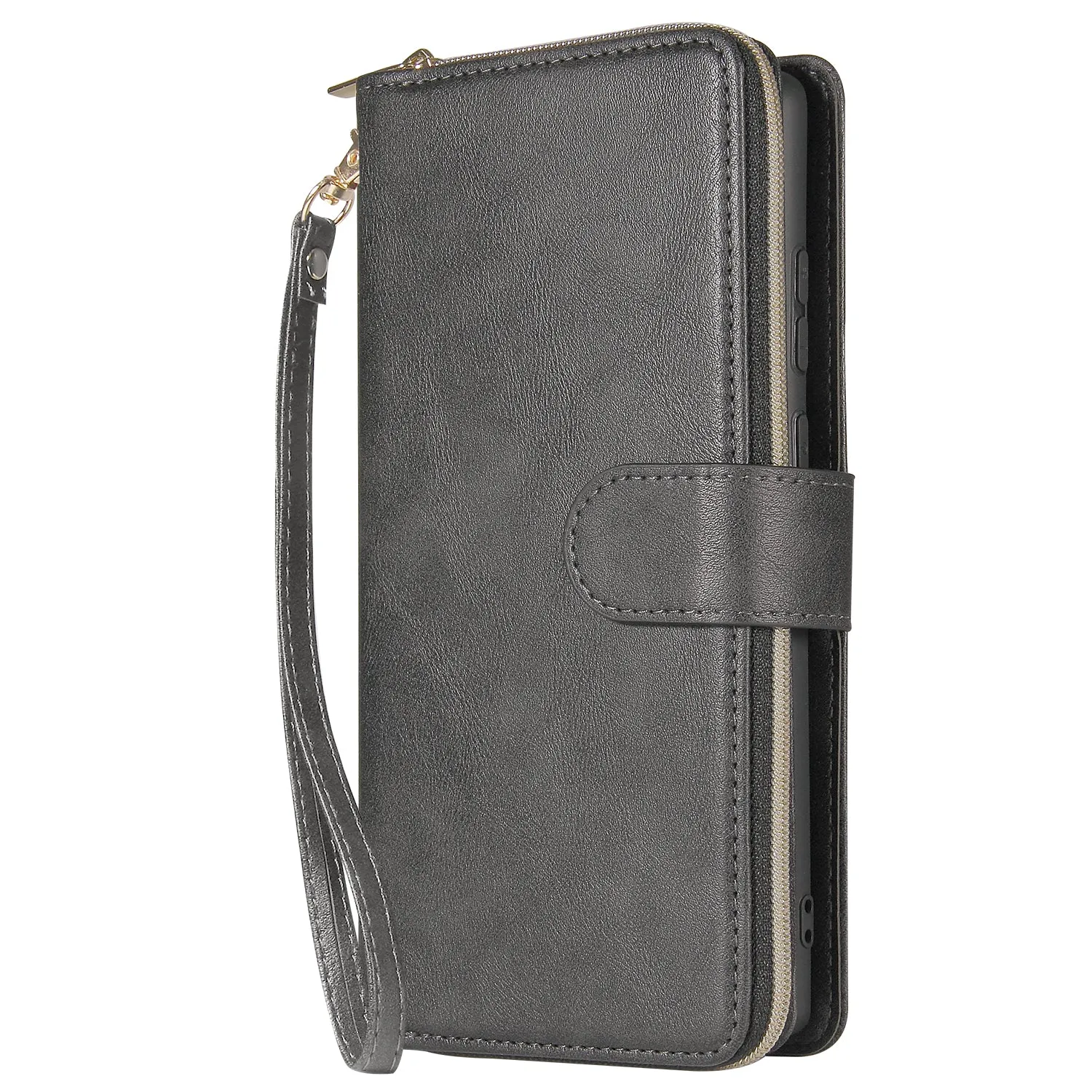 For Samsung A51 5G/A71 5G/Note 10 pro Pu Leather  Mobile Phone Cover Zipper Card Bag   Wrist Strap black