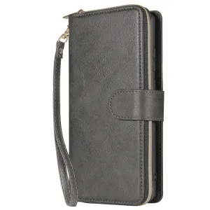 For Samsung A51 5G/A71 5G/Note 10 pro Pu Leather  Mobile Phone Cover Zipper Card Bag   Wrist Strap black
