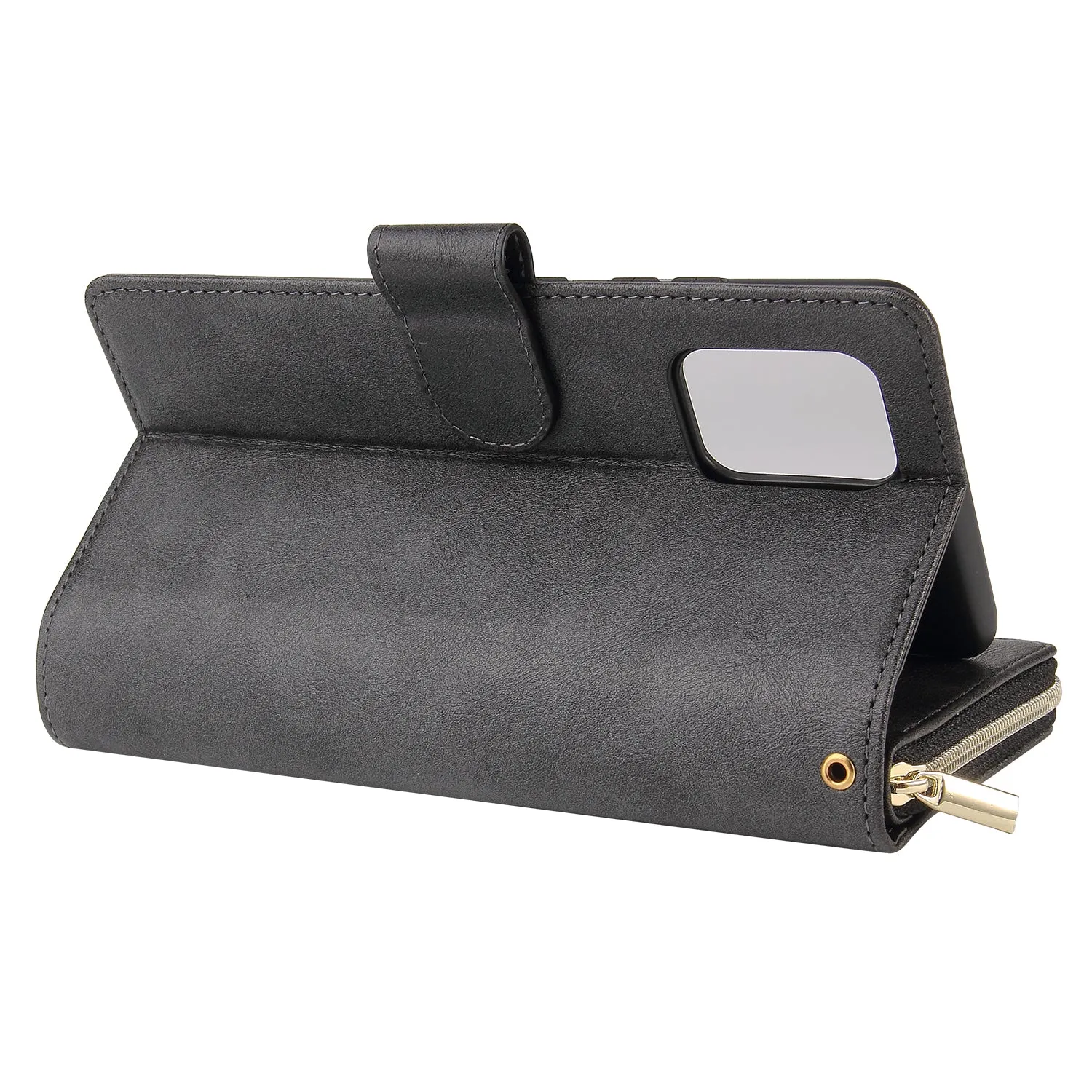 For Samsung A51 5G/A71 5G/Note 10 pro Pu Leather  Mobile Phone Cover Zipper Card Bag   Wrist Strap black