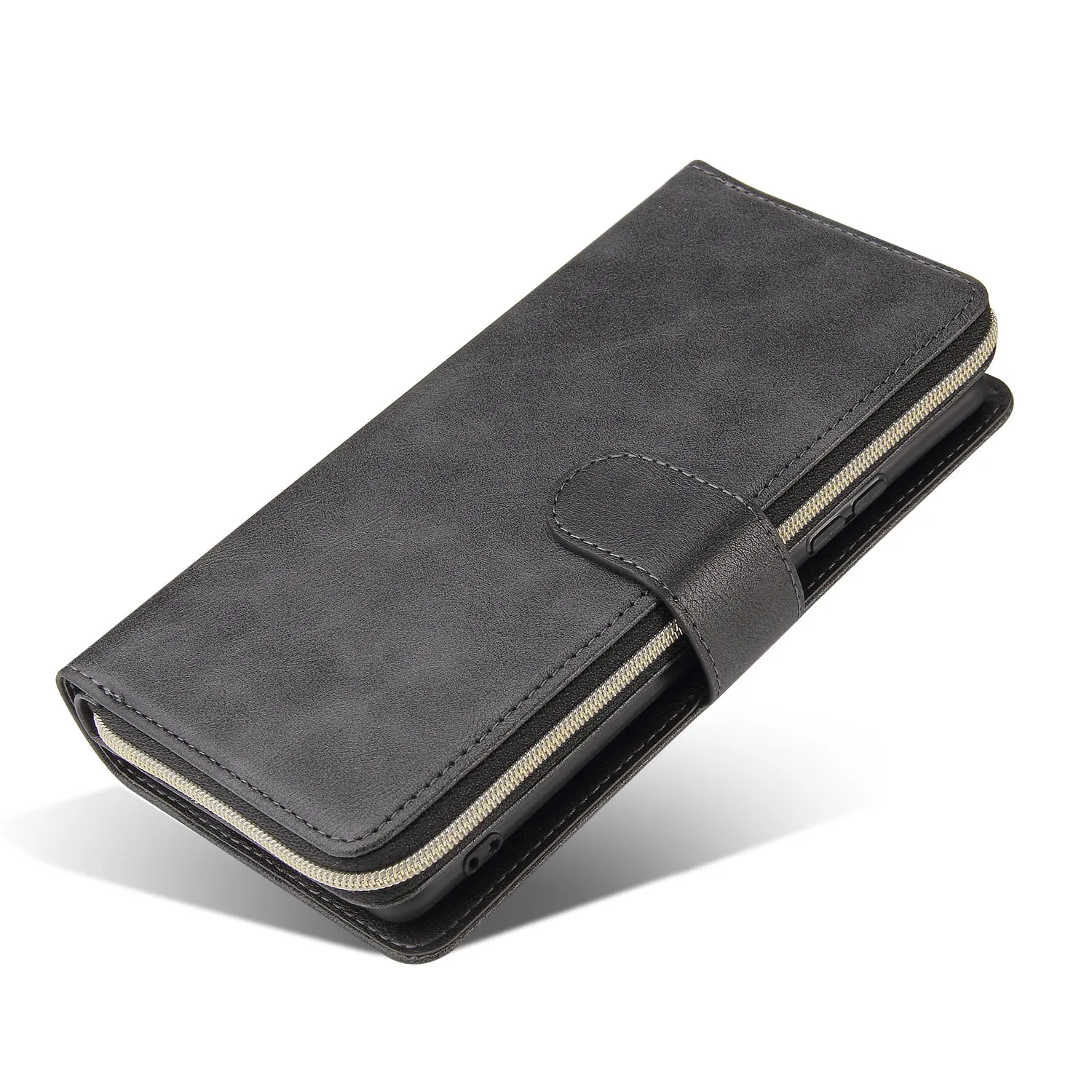 For Samsung A51 5G/A71 5G/Note 10 pro Pu Leather  Mobile Phone Cover Zipper Card Bag   Wrist Strap black