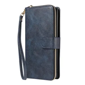 For Samsung A51 5G/A71 5G/Note 10 pro Pu Leather  Mobile Phone Cover Zipper Card Bag   Wrist Strap blue