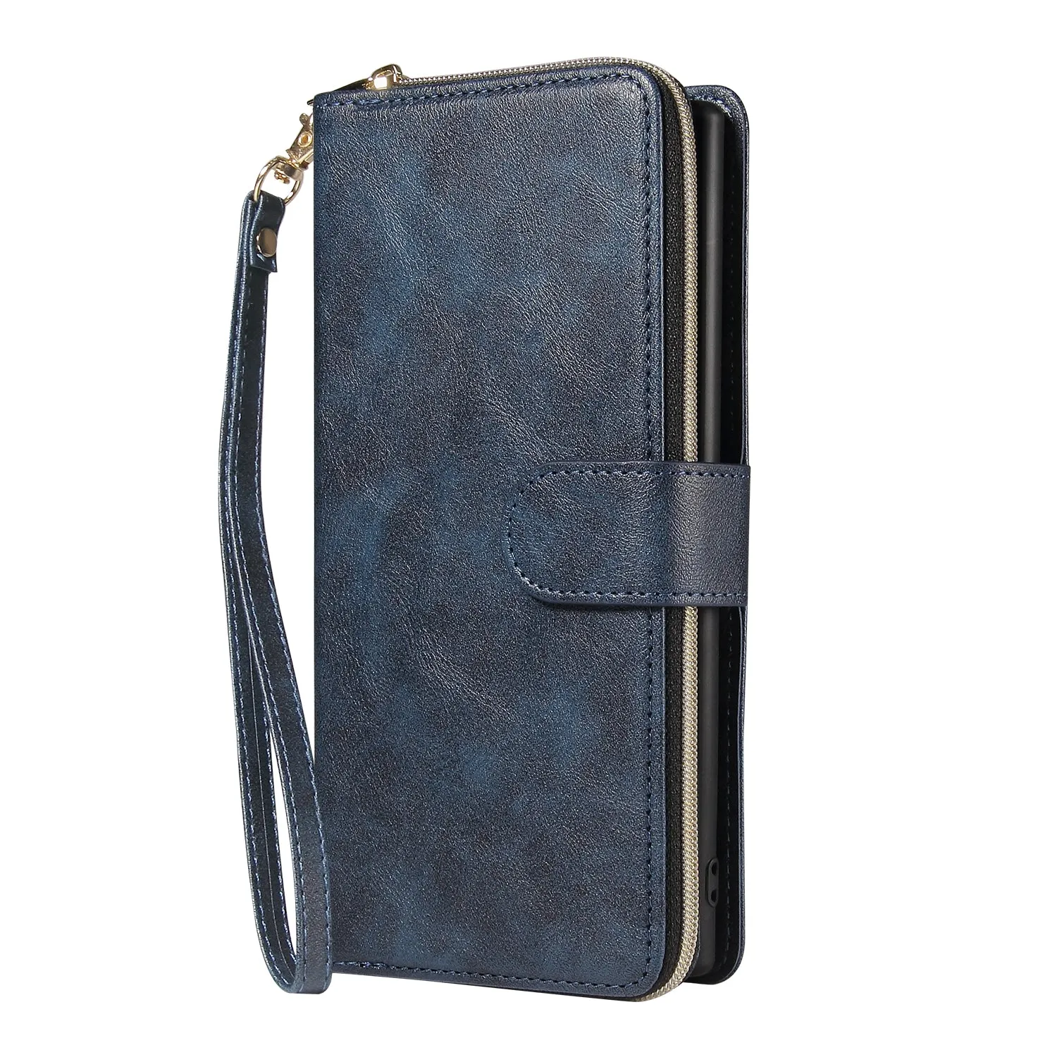 For Samsung A51 5G/A71 5G/Note 10 pro Pu Leather  Mobile Phone Cover Zipper Card Bag   Wrist Strap blue