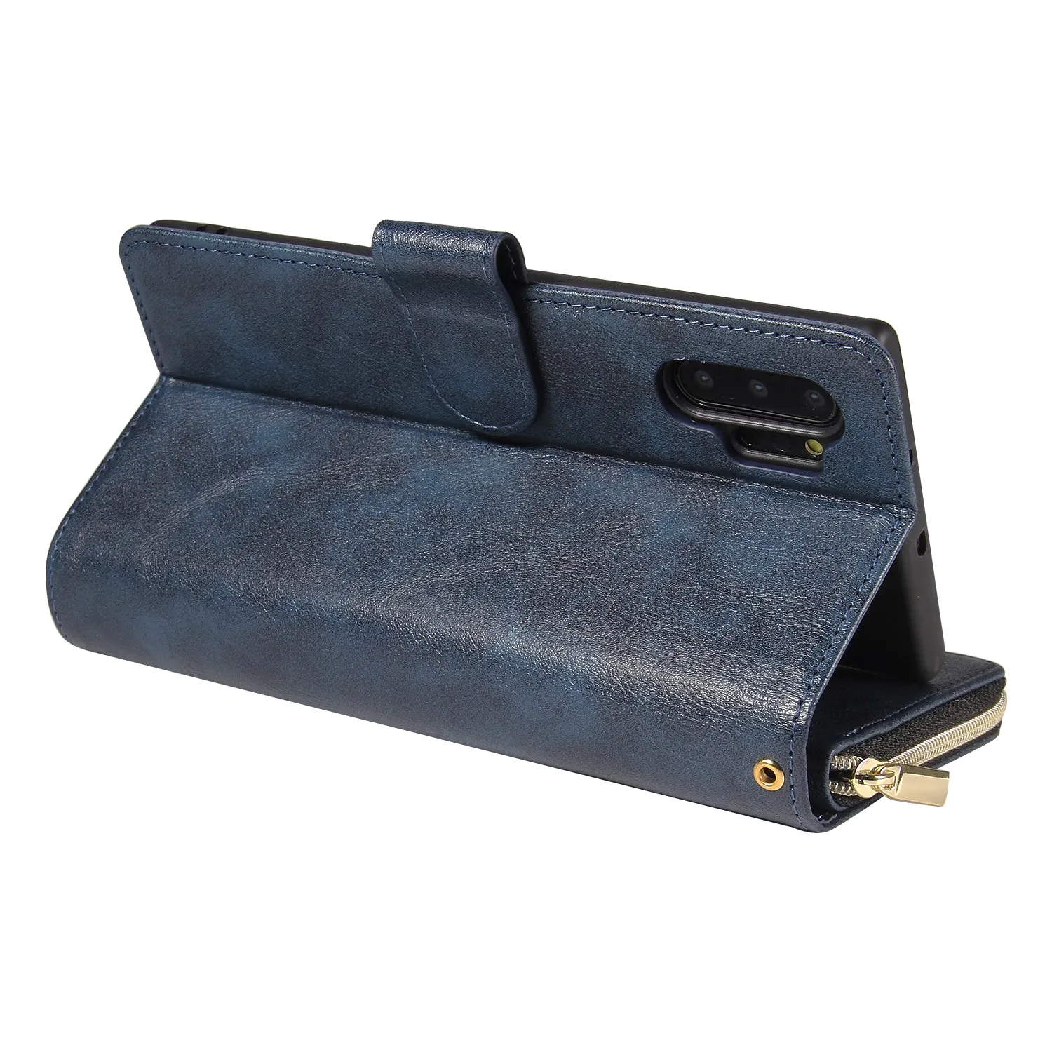 For Samsung A51 5G/A71 5G/Note 10 pro Pu Leather  Mobile Phone Cover Zipper Card Bag   Wrist Strap blue