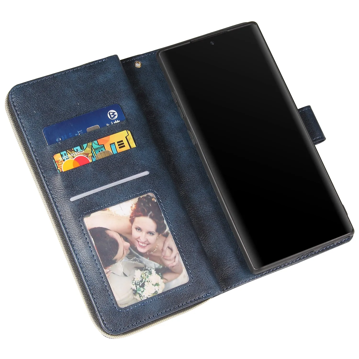 For Samsung A51 5G/A71 5G/Note 10 pro Pu Leather  Mobile Phone Cover Zipper Card Bag   Wrist Strap blue