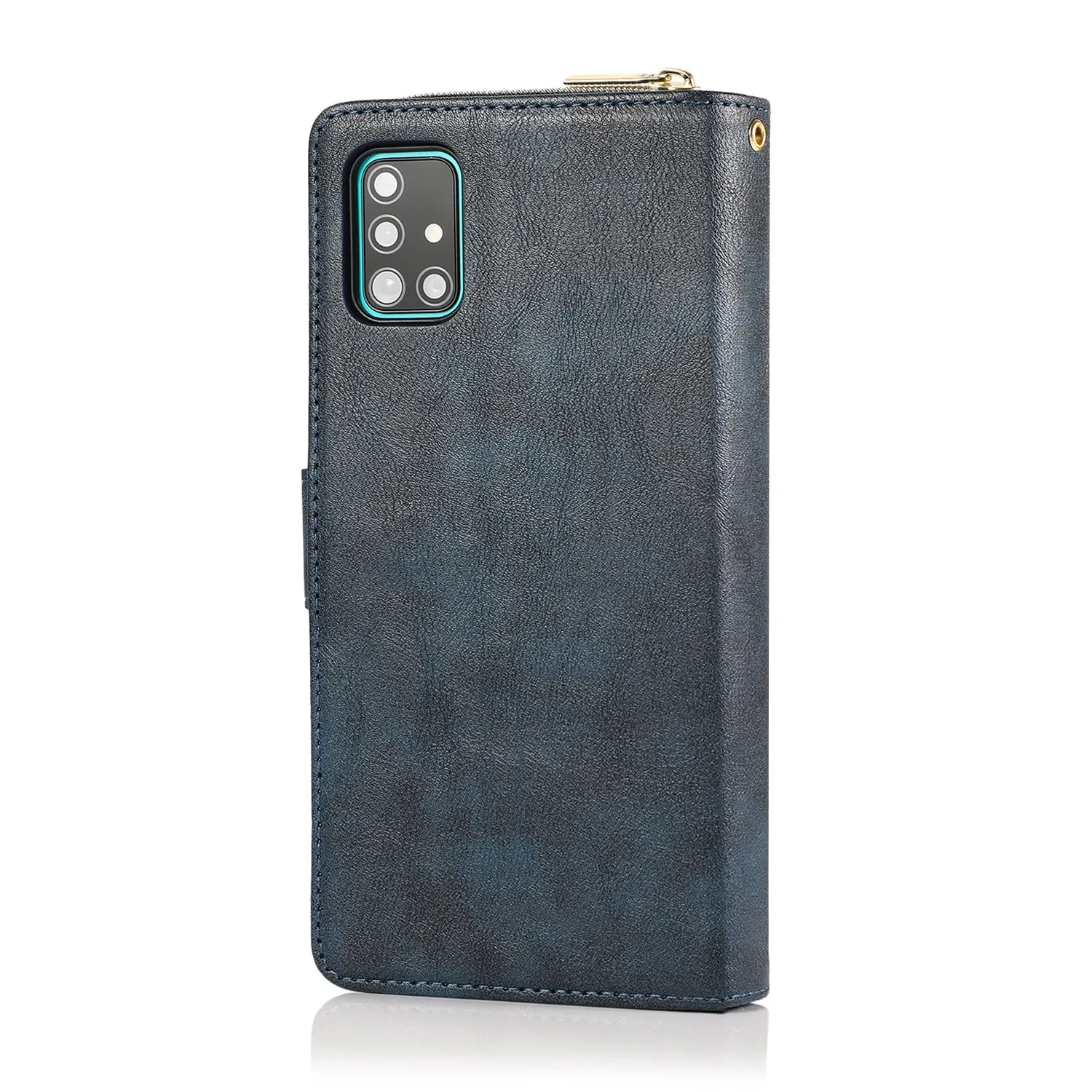 For Samsung A51 5G/A71 5G/Note 10 pro Pu Leather  Mobile Phone Cover Zipper Card Bag   Wrist Strap blue