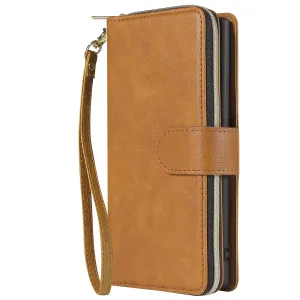 For Samsung A51 5G/A71 5G/Note 10 pro Pu Leather  Mobile Phone Cover Zipper Card Bag   Wrist Strap brown