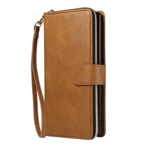 For Samsung A51 5G/A71 5G/Note 10 pro Pu Leather  Mobile Phone Cover Zipper Card Bag   Wrist Strap brown