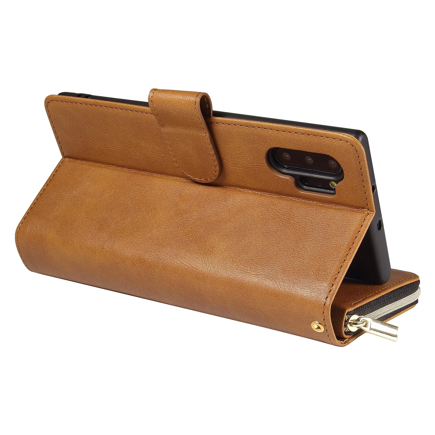 For Samsung A51 5G/A71 5G/Note 10 pro Pu Leather  Mobile Phone Cover Zipper Card Bag   Wrist Strap brown