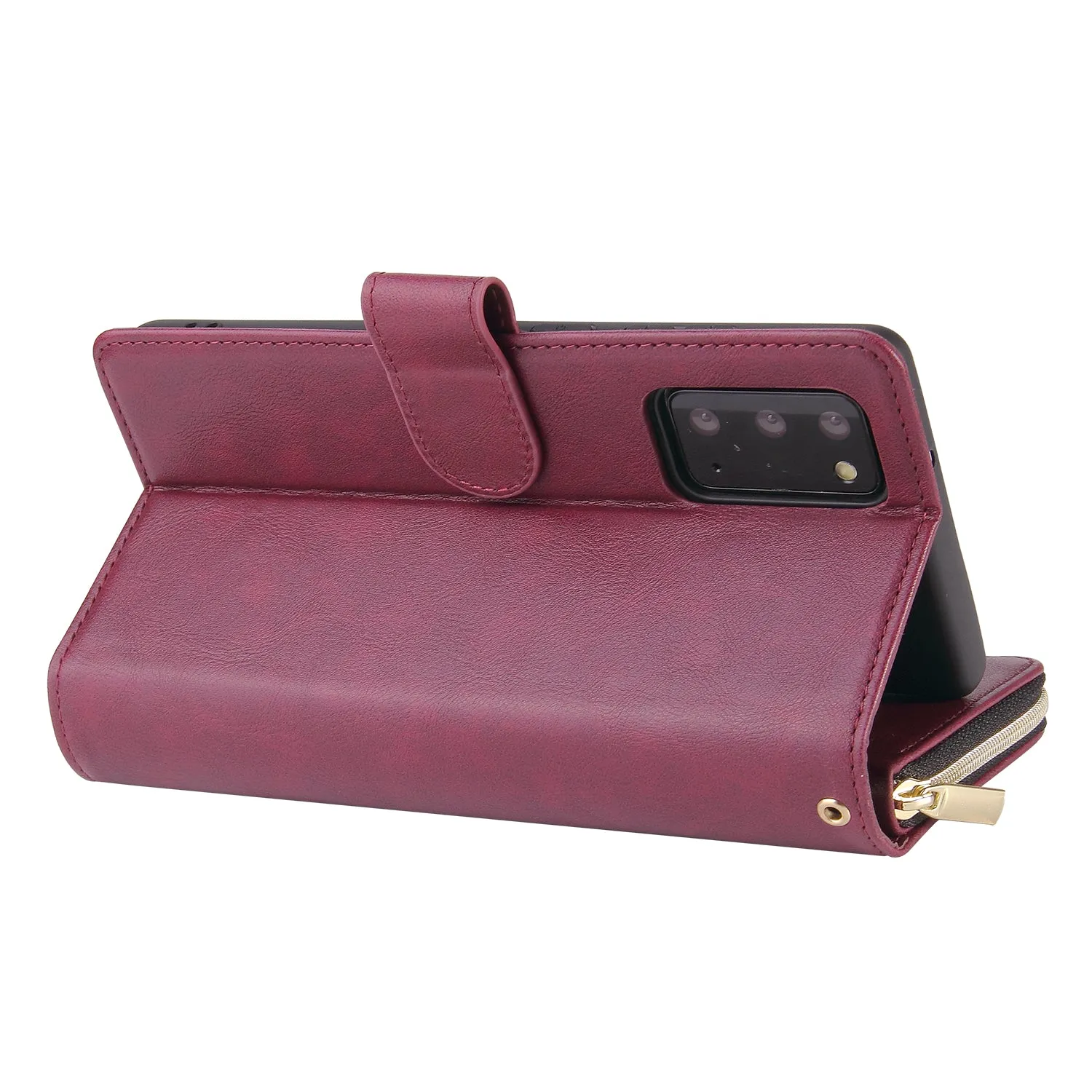 For Samsung A51 5G/A71 5G/Note 10 pro Pu Leather  Mobile Phone Cover Zipper Card Bag   Wrist Strap Red wine