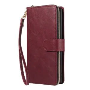 For Samsung A51 5G/A71 5G/Note 10 pro Pu Leather  Mobile Phone Cover Zipper Card Bag   Wrist Strap Red wine