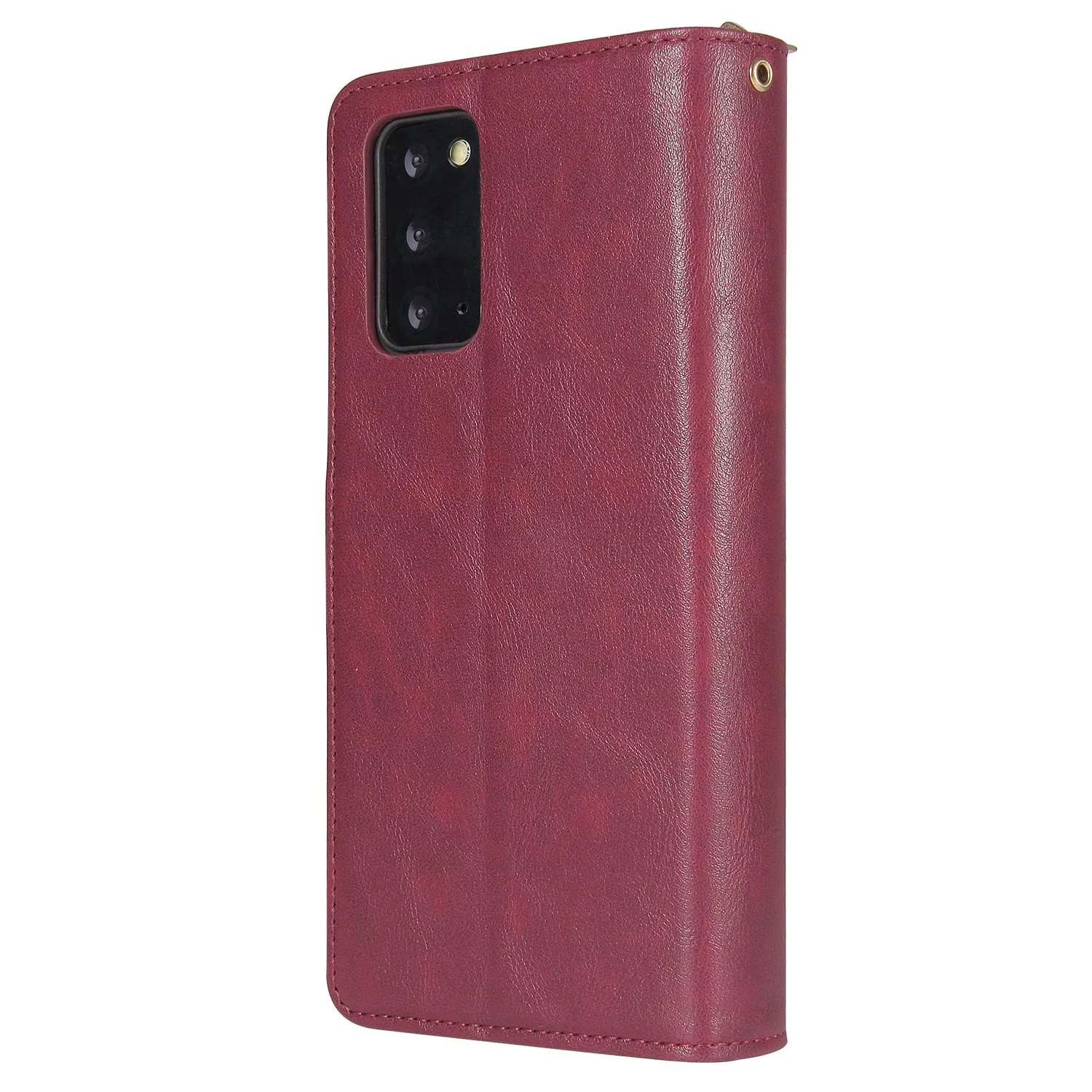 For Samsung A51 5G/A71 5G/Note 10 pro Pu Leather  Mobile Phone Cover Zipper Card Bag   Wrist Strap Red wine