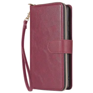 For Samsung A51 5G/A71 5G/Note 10 pro Pu Leather  Mobile Phone Cover Zipper Card Bag   Wrist Strap Red wine