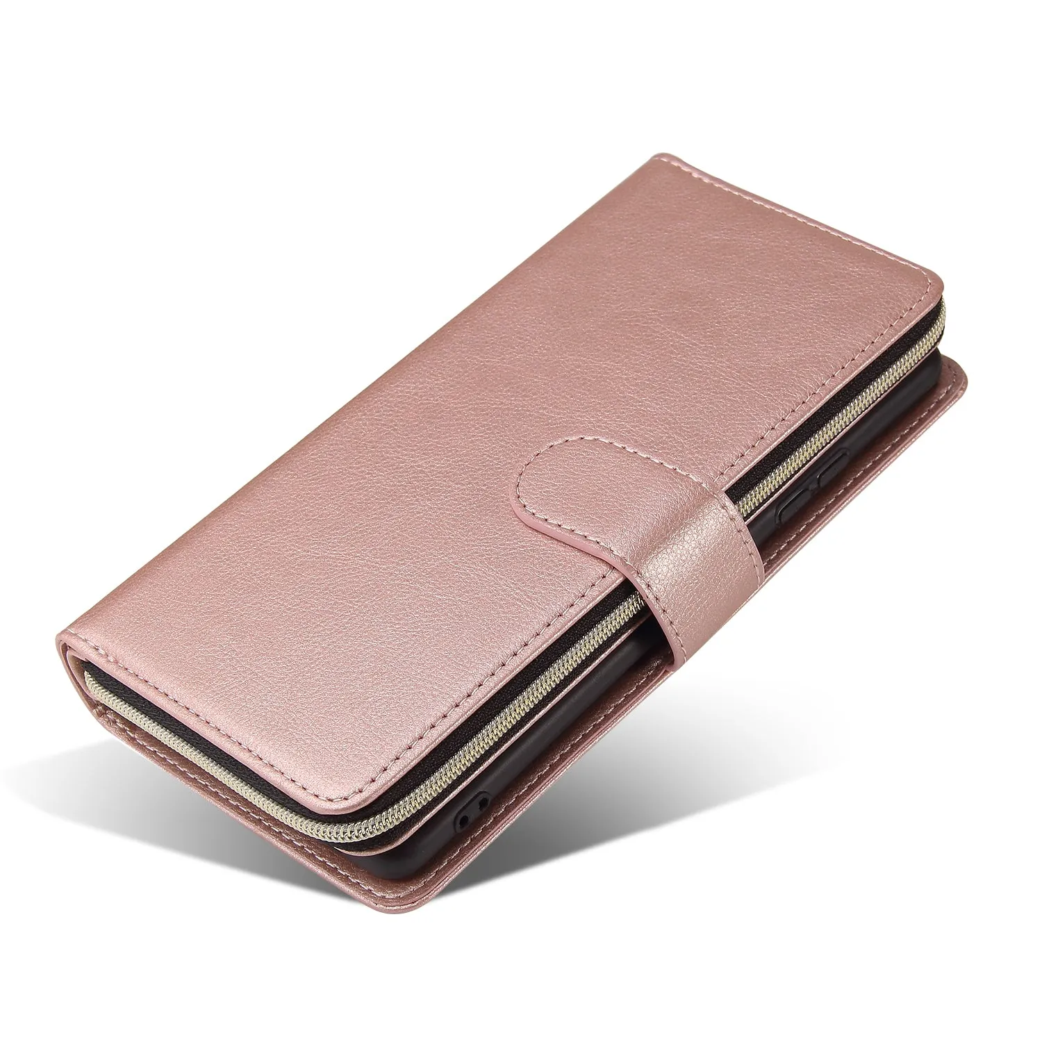 For Samsung A51 5G/A71 5G/Note 10 pro Pu Leather  Mobile Phone Cover Zipper Card Bag   Wrist Strap Rose gold