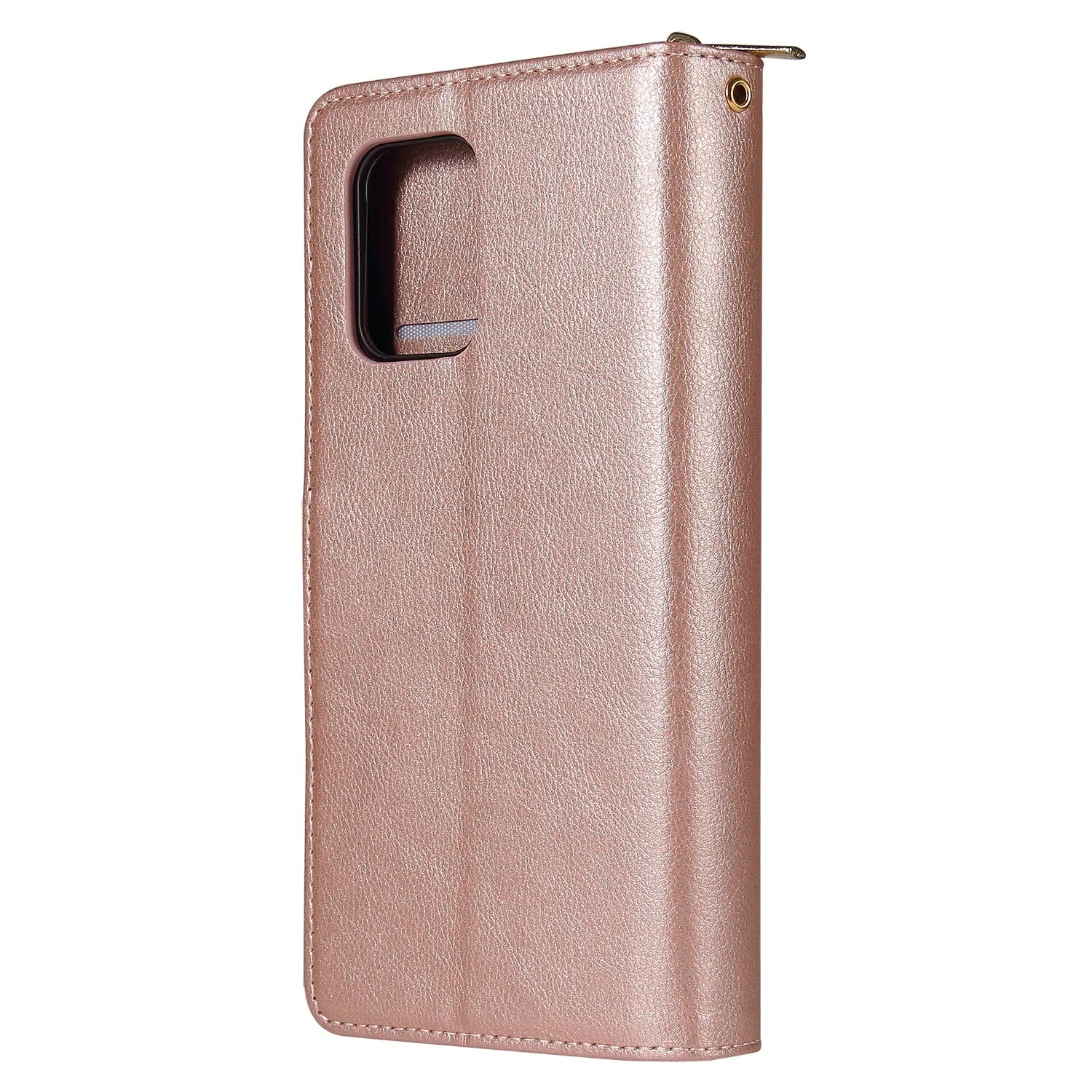 For Samsung A51 5G/A71 5G/Note 10 pro Pu Leather  Mobile Phone Cover Zipper Card Bag   Wrist Strap Rose gold