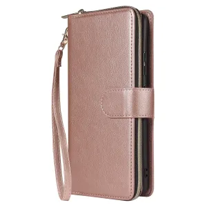 For Samsung A51 5G/A71 5G/Note 10 pro Pu Leather  Mobile Phone Cover Zipper Card Bag   Wrist Strap Rose gold