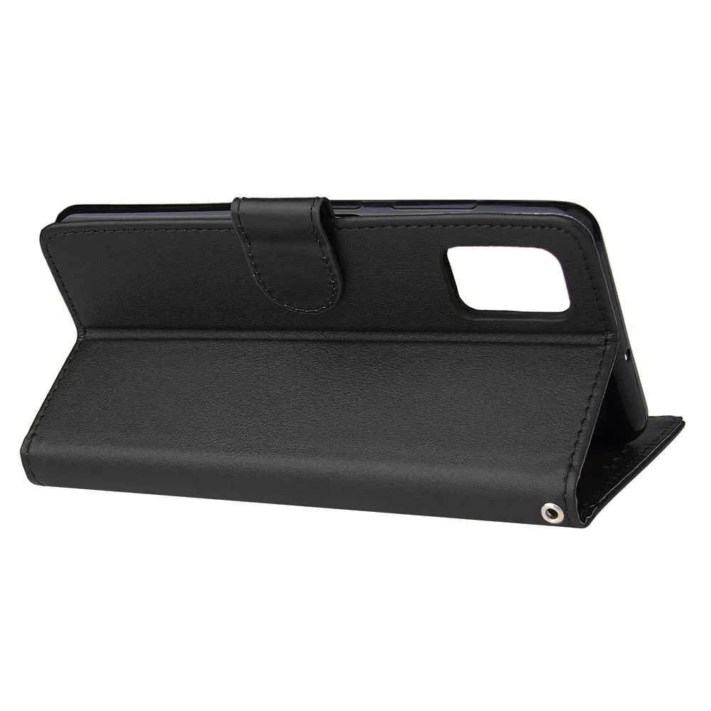 For Samsung A71 Phone Case PU Leather Shell All-round Protection Precise Cutout Wallet Design Cellphone Cover  Black