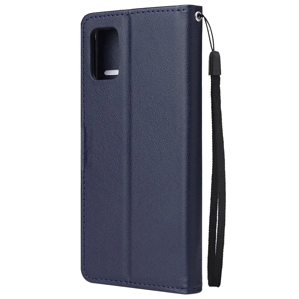 For Samsung A71 Phone Case PU Leather Shell All-round Protection Precise Cutout Wallet Design Cellphone Cover  Blue