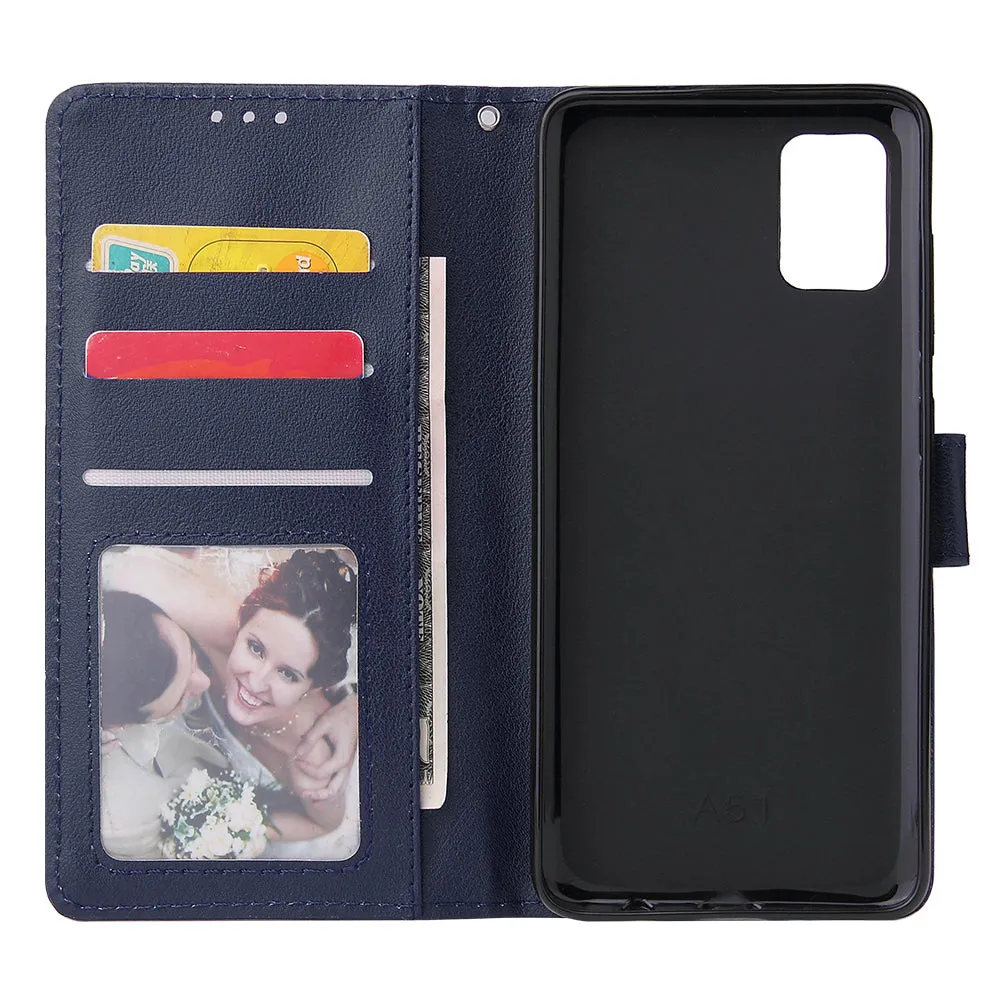 For Samsung A71 Phone Case PU Leather Shell All-round Protection Precise Cutout Wallet Design Cellphone Cover  Blue