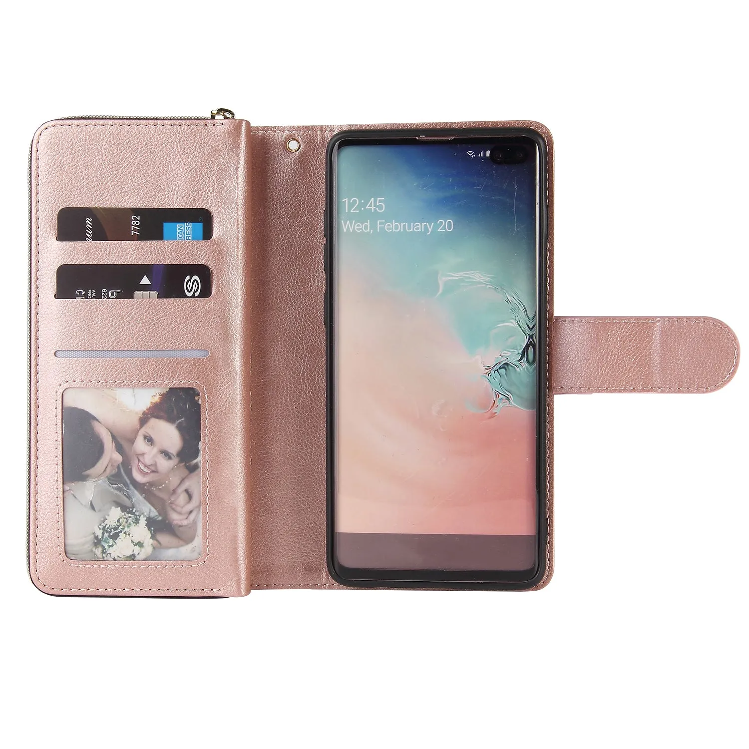 For Samsung S10/S20/S10E/ S10 Plus Pu Leather  Mobile Phone Cover Zipper Card Bag   Wrist Strap black