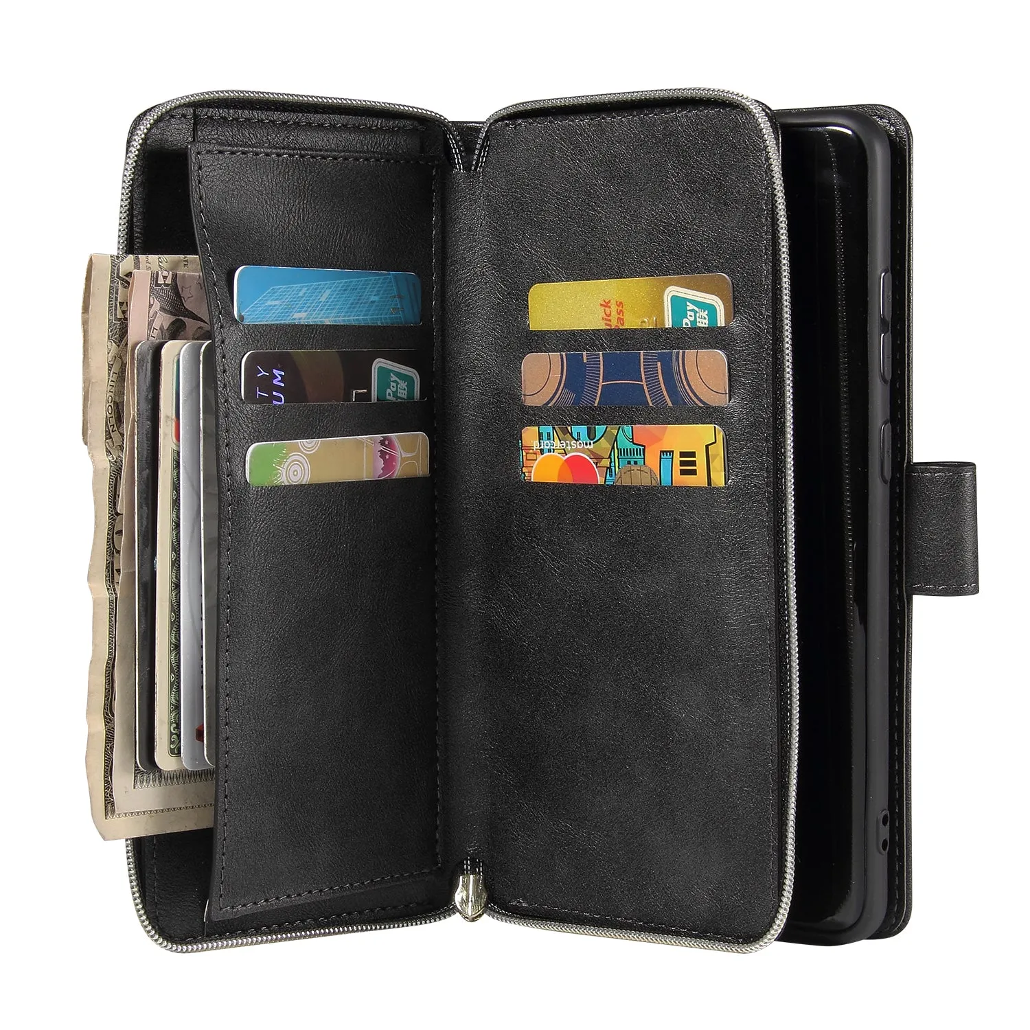 For Samsung S10/S20/S10E/ S10 Plus Pu Leather  Mobile Phone Cover Zipper Card Bag   Wrist Strap black