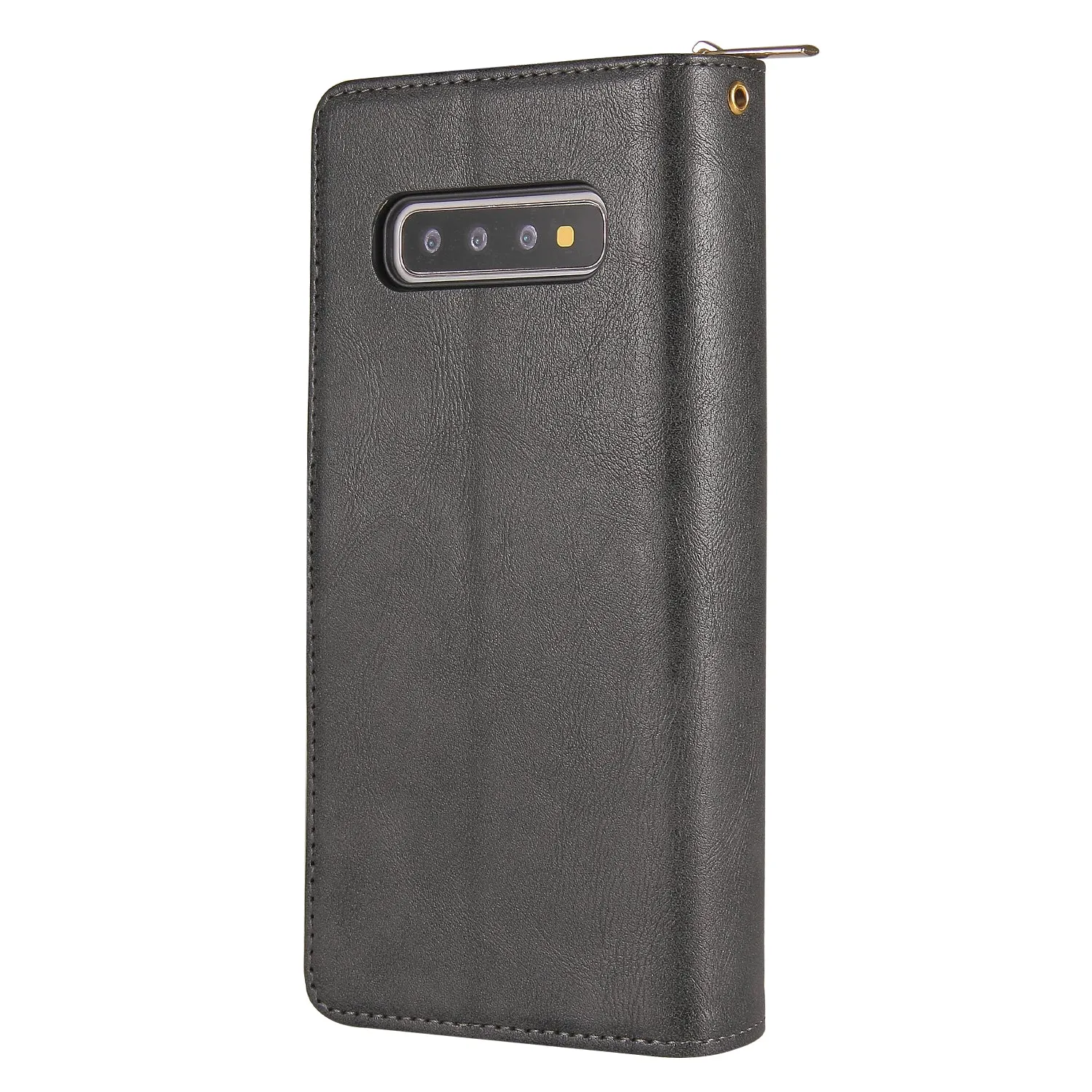 For Samsung S10/S20/S10E/ S10 Plus Pu Leather  Mobile Phone Cover Zipper Card Bag   Wrist Strap black
