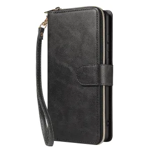 For Samsung S10/S20/S10E/ S10 Plus Pu Leather  Mobile Phone Cover Zipper Card Bag   Wrist Strap black
