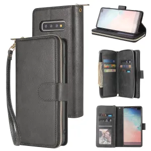 For Samsung S10/S20/S10E/ S10 Plus Pu Leather  Mobile Phone Cover Zipper Card Bag   Wrist Strap black