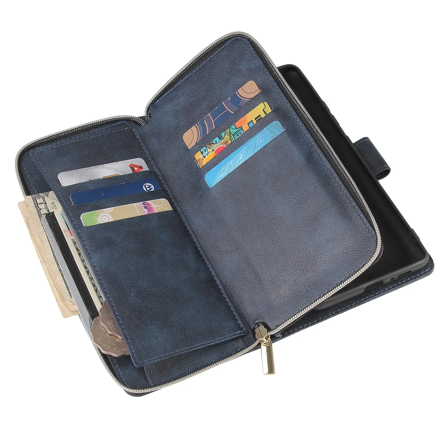 For Samsung S10/S20/S10E/ S10 Plus Pu Leather  Mobile Phone Cover Zipper Card Bag   Wrist Strap blue