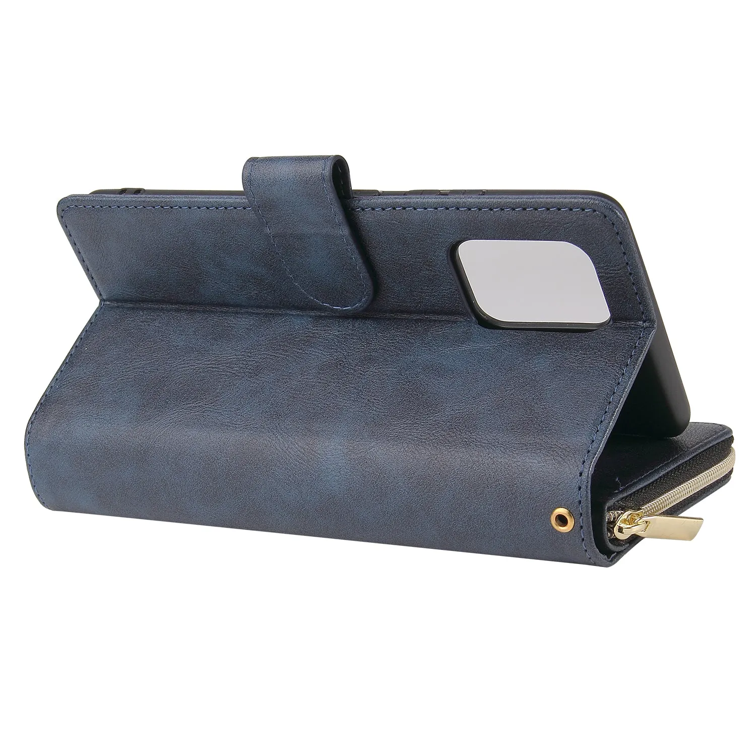 For Samsung S10/S20/S10E/ S10 Plus Pu Leather  Mobile Phone Cover Zipper Card Bag   Wrist Strap blue