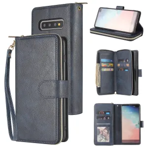 For Samsung S10/S20/S10E/ S10 Plus Pu Leather  Mobile Phone Cover Zipper Card Bag   Wrist Strap blue