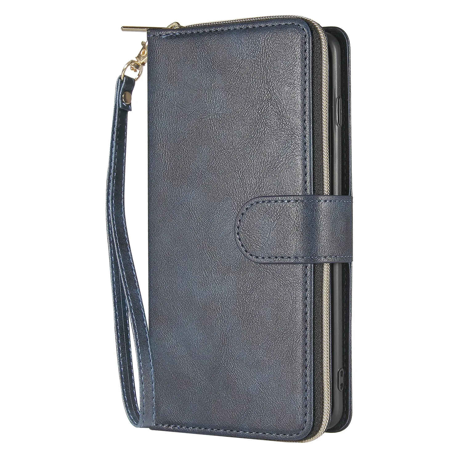For Samsung S10/S20/S10E/ S10 Plus Pu Leather  Mobile Phone Cover Zipper Card Bag   Wrist Strap blue