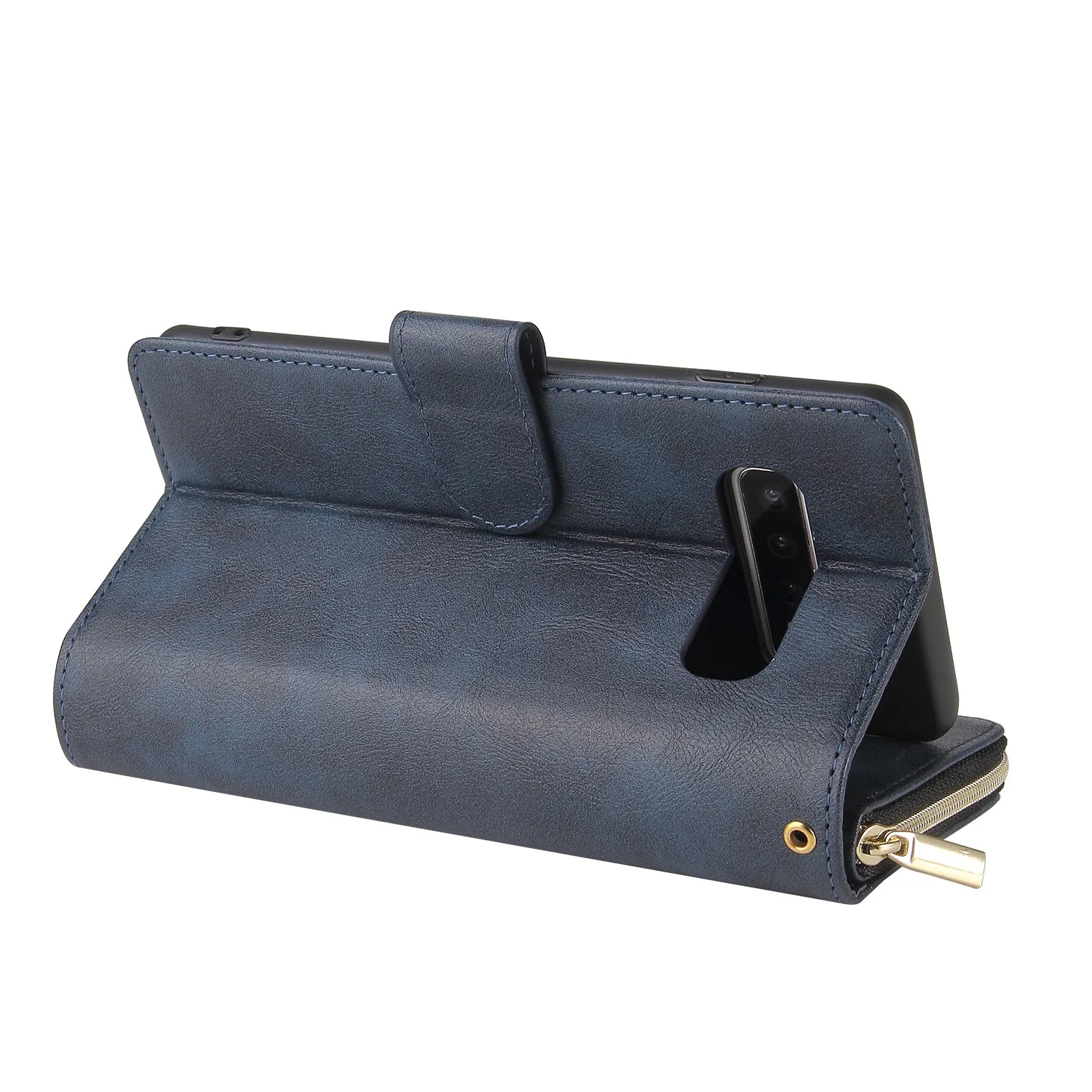 For Samsung S10/S20/S10E/ S10 Plus Pu Leather  Mobile Phone Cover Zipper Card Bag   Wrist Strap blue