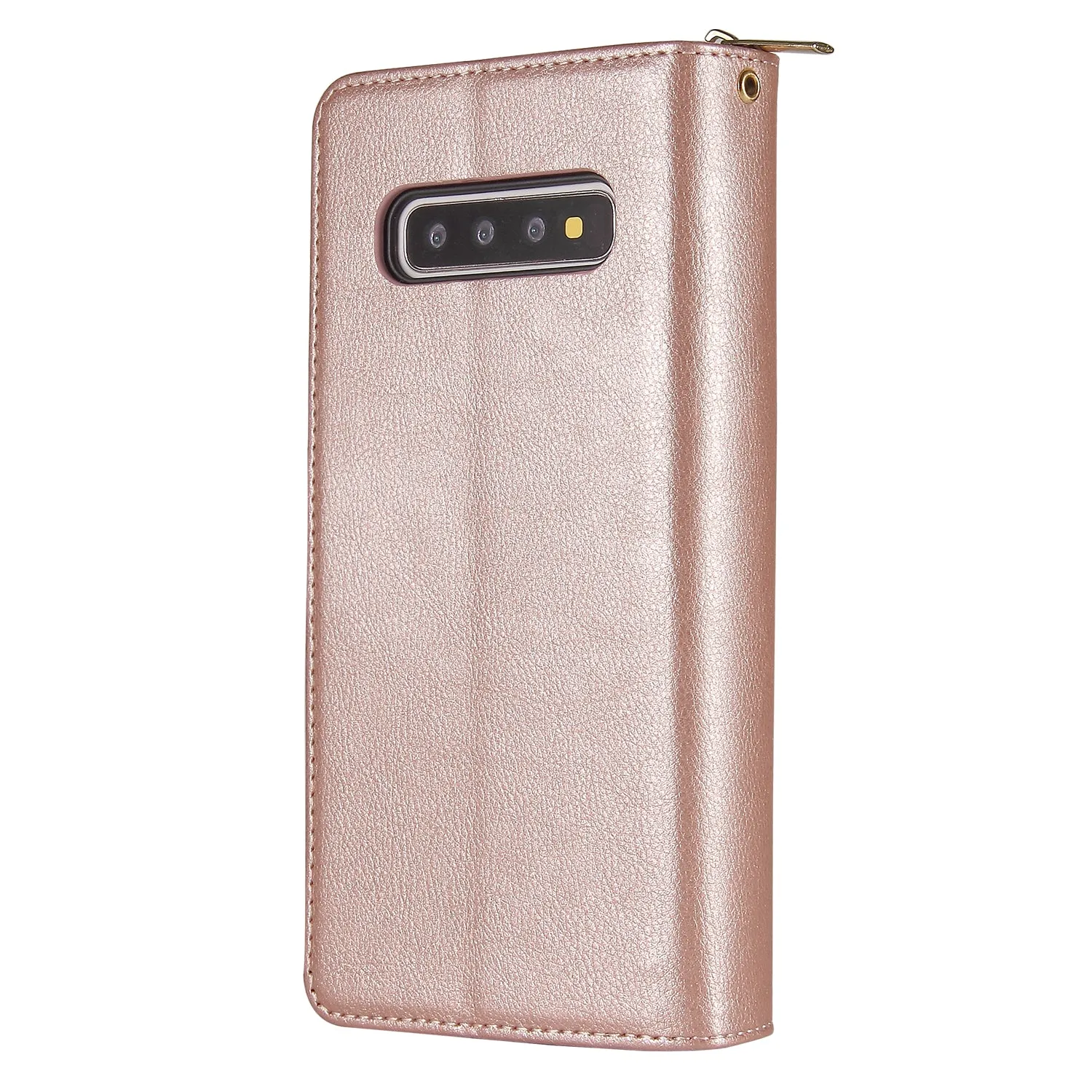 For Samsung S10/S20/S10E/ S10 Plus Pu Leather  Mobile Phone Cover Zipper Card Bag   Wrist Strap Rose gold