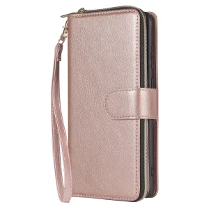 For Samsung S10/S20/S10E/ S10 Plus Pu Leather  Mobile Phone Cover Zipper Card Bag   Wrist Strap Rose gold