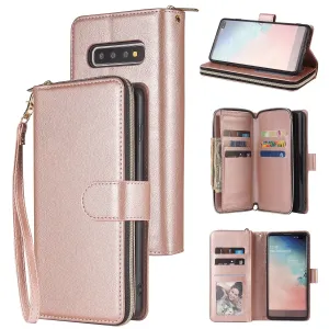 For Samsung S10/S20/S10E/ S10 Plus Pu Leather  Mobile Phone Cover Zipper Card Bag   Wrist Strap Rose gold