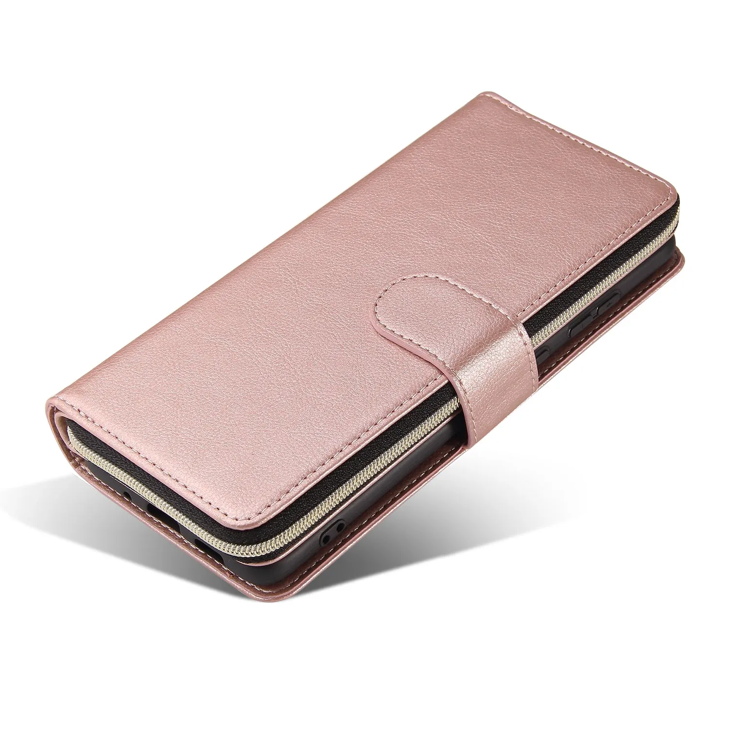 For Samsung S10/S20/S10E/ S10 Plus Pu Leather  Mobile Phone Cover Zipper Card Bag   Wrist Strap Rose gold