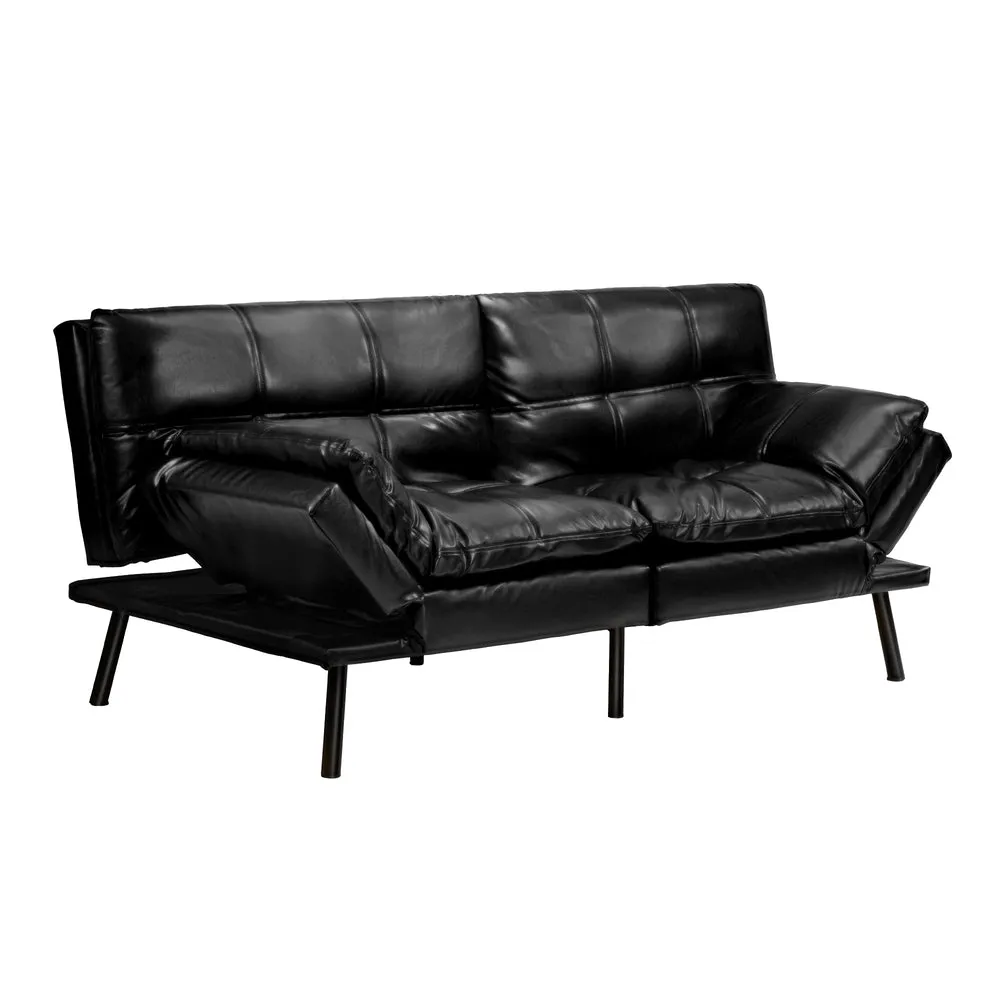 FOS Sofa Bed Convertible Leather 3-Seater Black