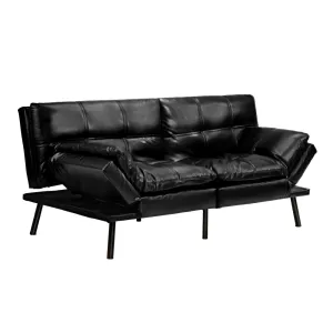 FOS Sofa Bed Convertible Leather 3-Seater Black