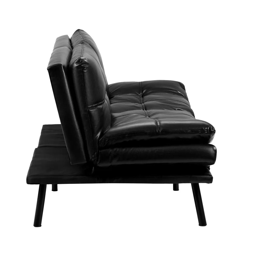 FOS Sofa Bed Convertible Leather 3-Seater Black