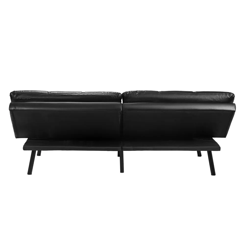 FOS Sofa Bed Convertible Leather 3-Seater Black