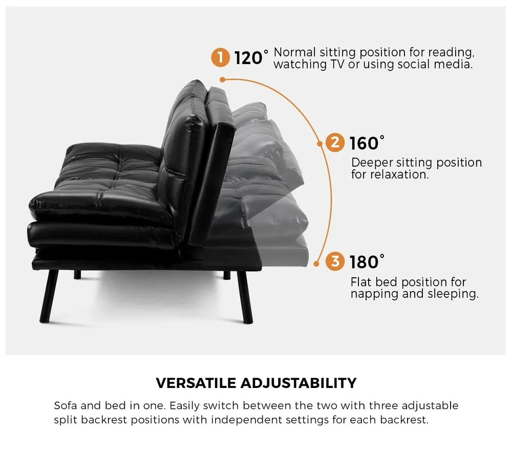 FOS Sofa Bed Convertible Leather 3-Seater Black