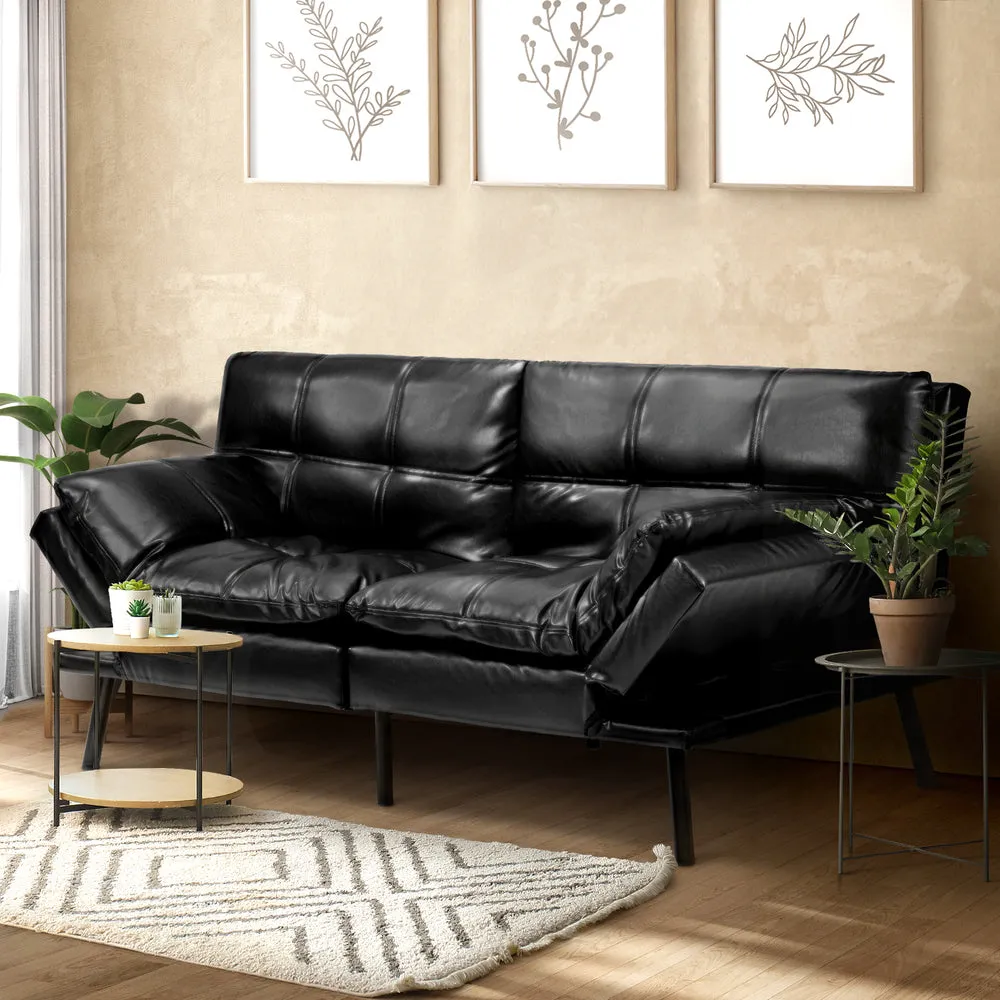 FOS Sofa Bed Convertible Leather 3-Seater Black