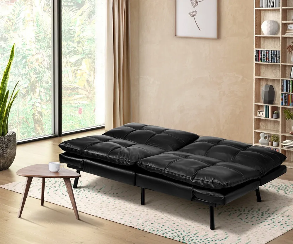 FOS Sofa Bed Convertible Leather 3-Seater Black